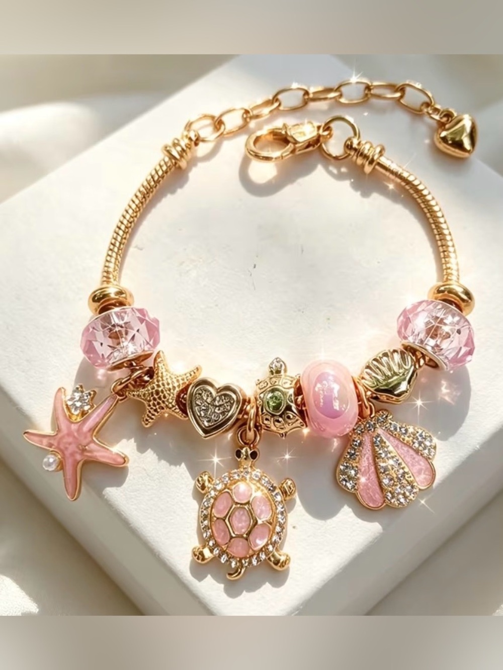 Gold Pink Ocean Charm Bracelet - Picture 3 of 3